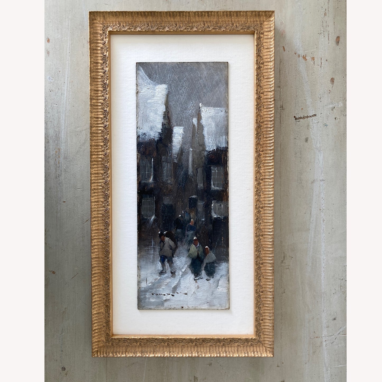 Winter Townscape - Antique Oil Painting Late 19th Century Italian Austrian Artist