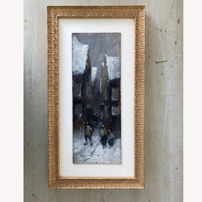 Winter Townscape - Antique Oil Painting Late 19th Century Italian Austrian Artist