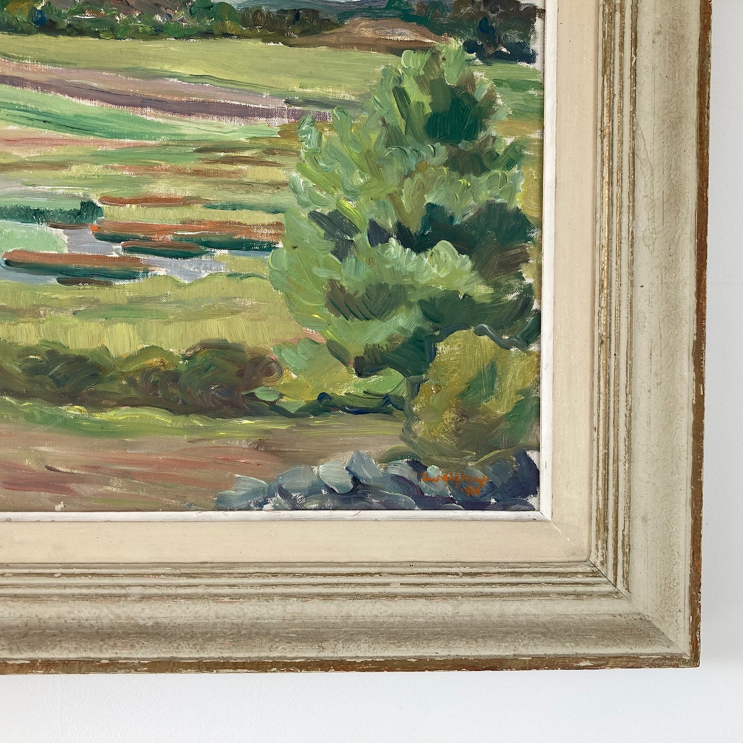 Summer Fields Landscape - Large Vintage Scandinavian Original Oil on Board Painting Dated 1939