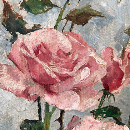 Roses Oil Painting by Nan Greacen – Impressionist Floral Still Life (Circa 1950)