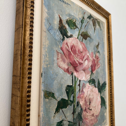 Roses Oil Painting by Nan Greacen – Impressionist Floral Still Life (Circa 1950)