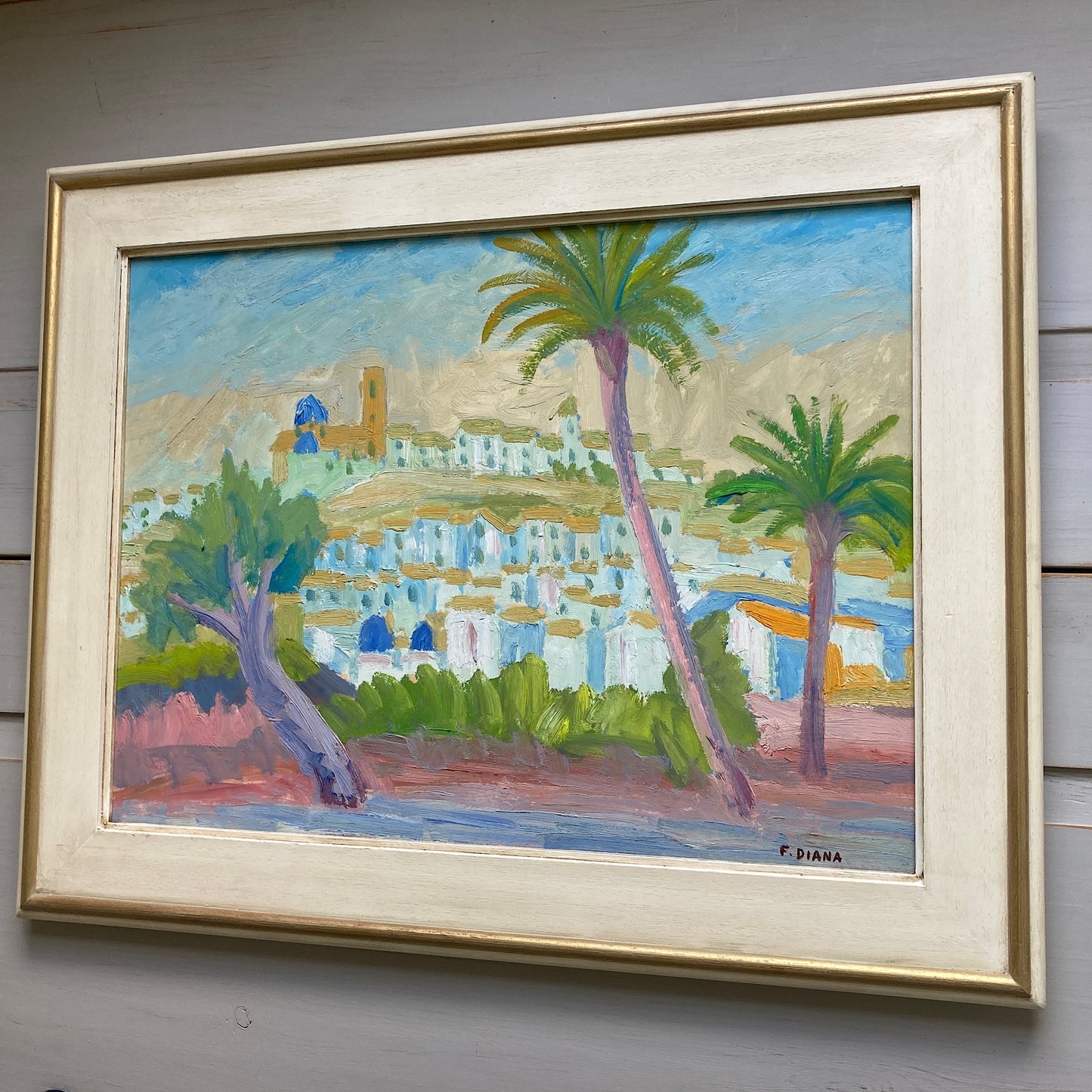 French Riviera Townscape - Vintage French Original Oil on Board by Francois Diana (1903-1993)