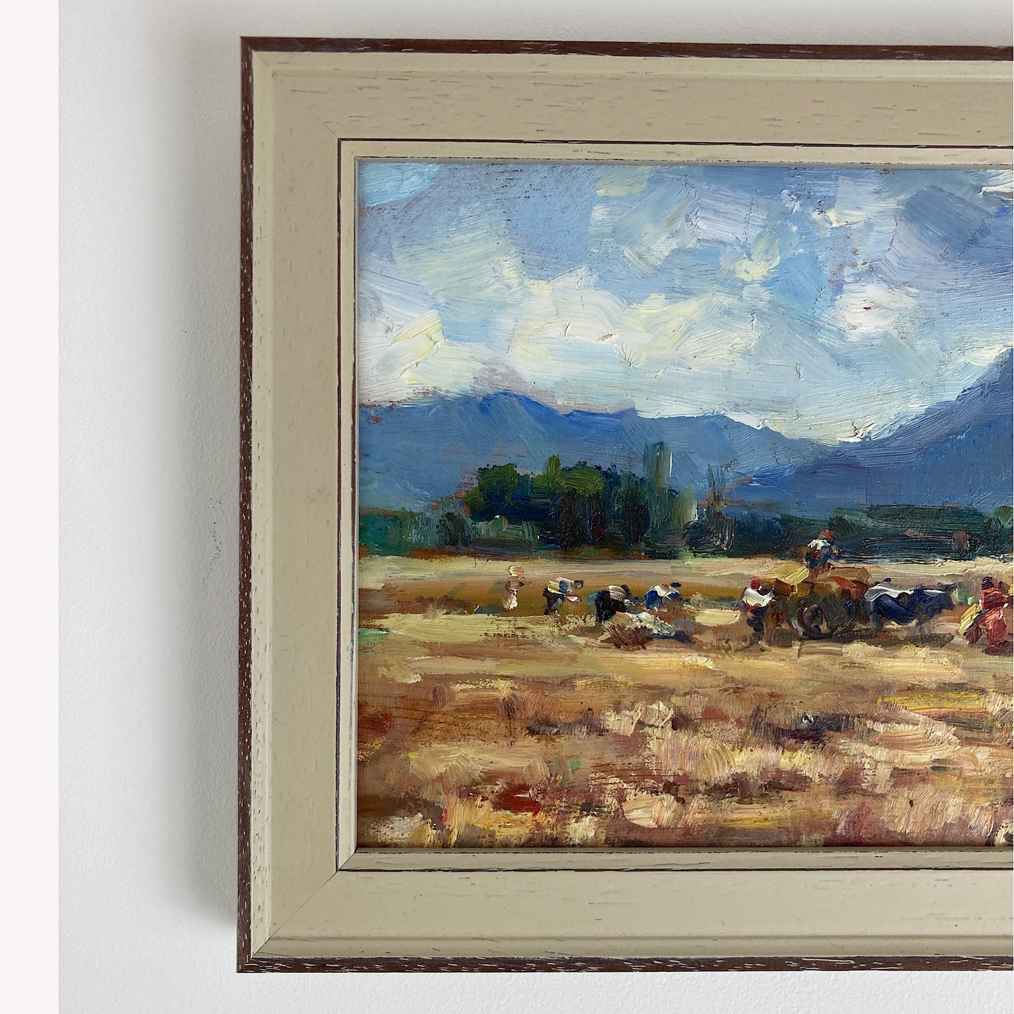 Harvest Time - Small Original Vintage Spanish Oil Painting of a Golden Landscape