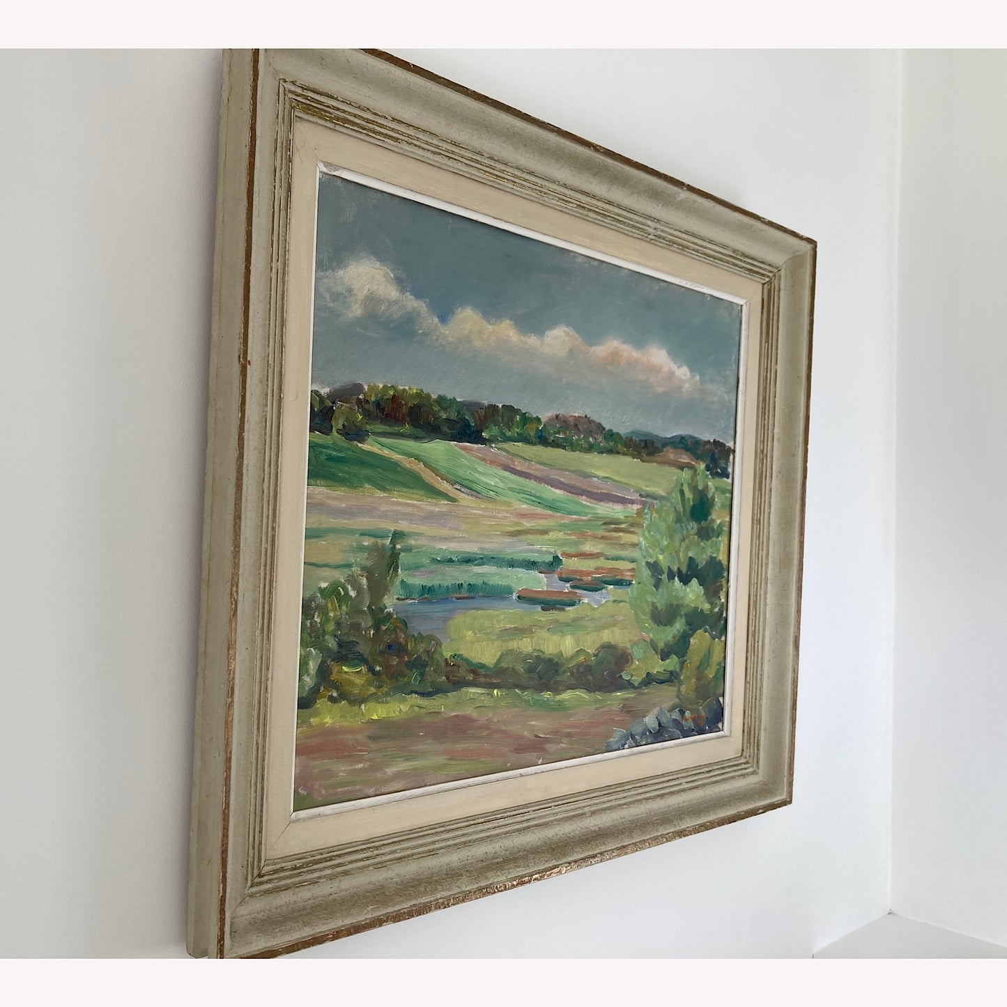 Summer Fields Landscape - Large Vintage Scandinavian Original Oil on Board Painting Dated 1939