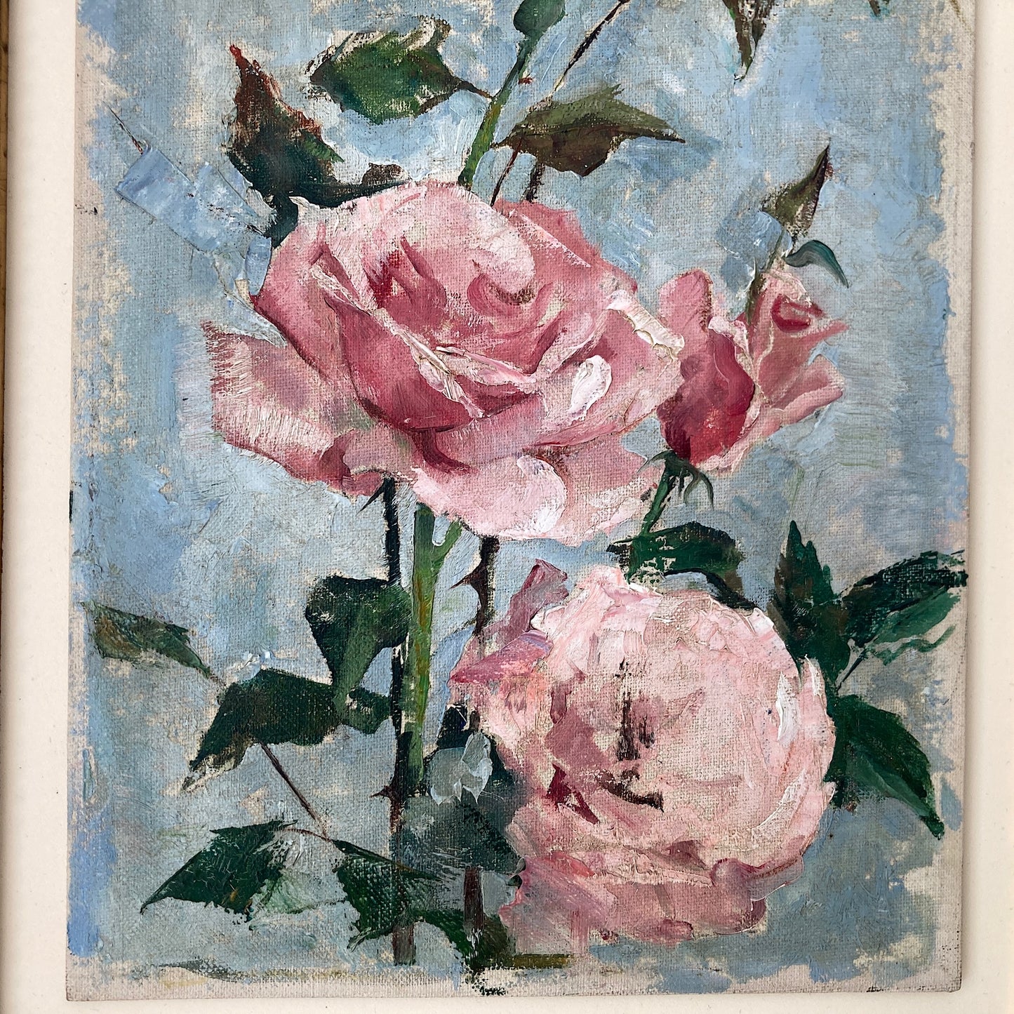 Roses Oil Painting by Nan Greacen – Impressionist Floral Still Life (Circa 1950)
