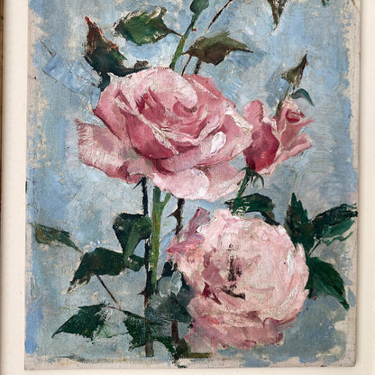 Roses Oil Painting by Nan Greacen – Impressionist Floral Still Life (Circa 1950)