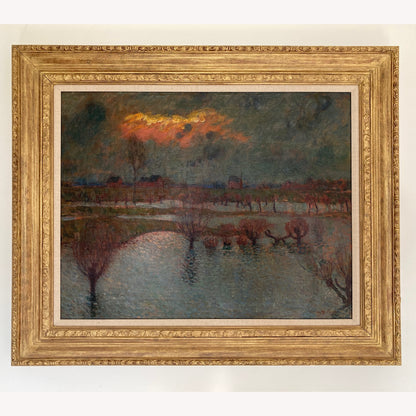 Dusk over Water - Antique Oil on Canvas Painting by Listed Artist Carl Schmitz-Pleis (1877-1943) Large Impressionist Antique Painting