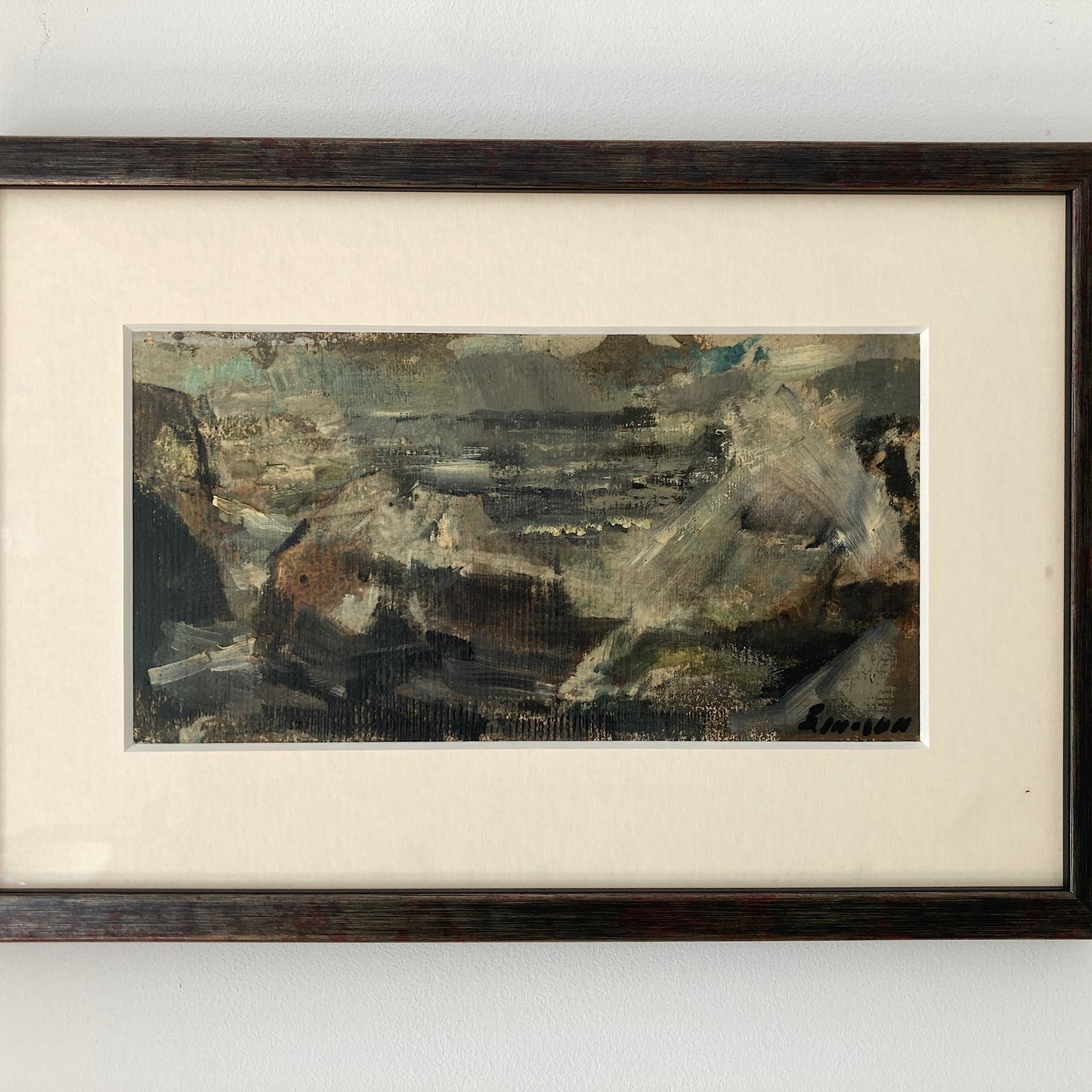 Waves on the Shore - Vintage Mid Century Modern Scandinavian Original Coastal Oil Painting