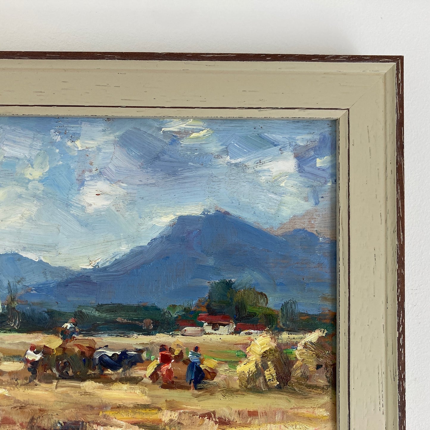 Harvest Time - Small Original Vintage Spanish Oil Painting of a Golden Landscape