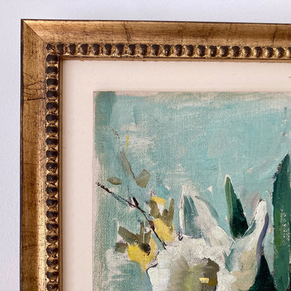 Daffodils Oil Painting – Nan Greacen Impressionist Floral Still Life, Framed Canvas