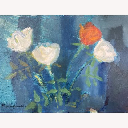 Roses - A Mid Century Oil on Board Study of Roses in the Impressionist Style - Scandinavian Vintage Framed Painting