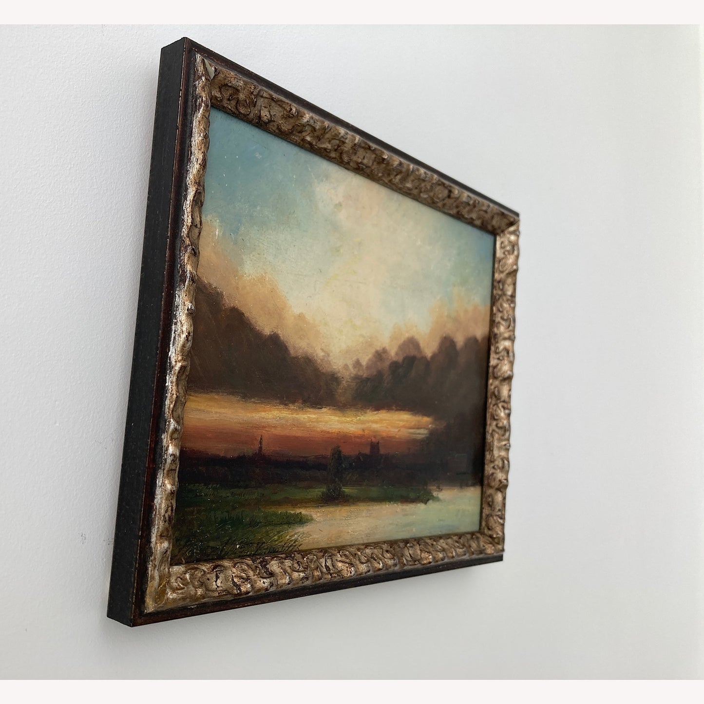 Twilight - Small Antique British Original Oil Painting of Worcester Cathedral