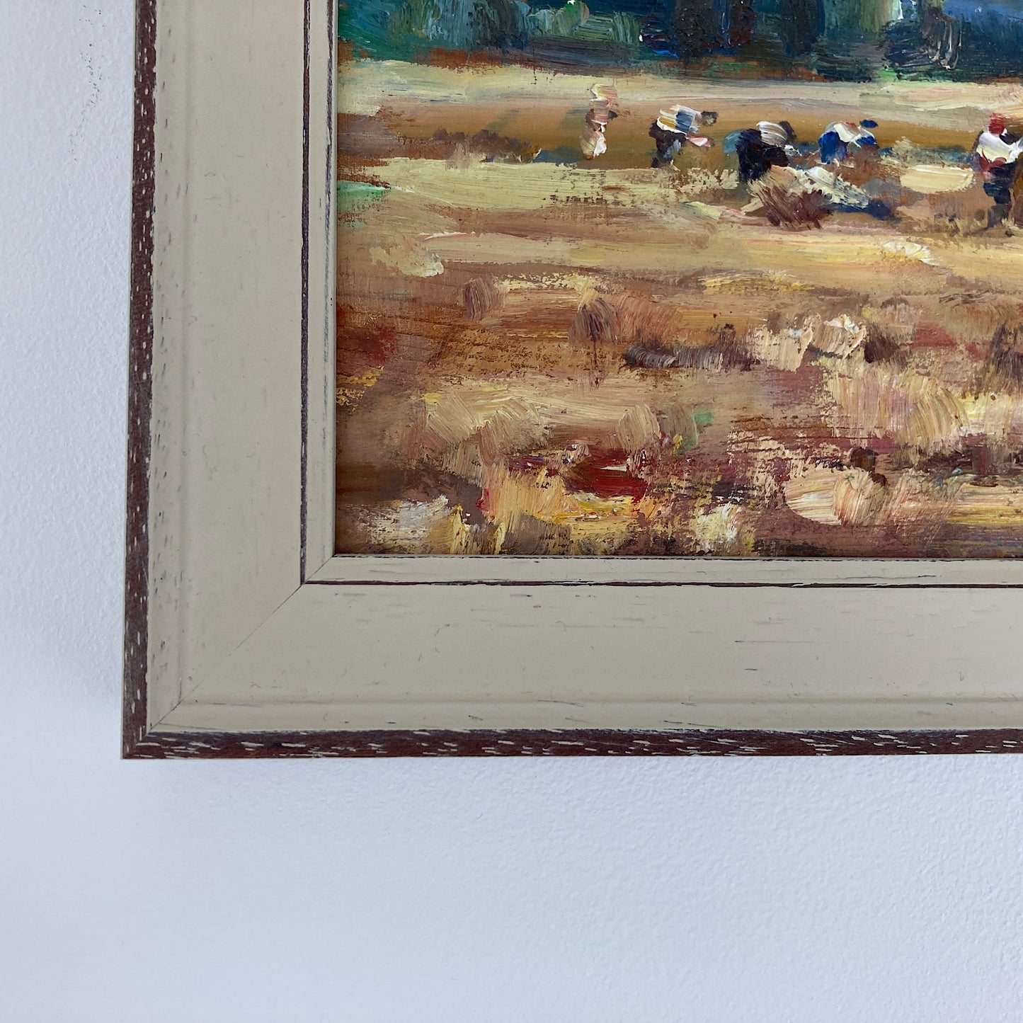 Harvest Time - Small Original Vintage Spanish Oil Painting of a Golden Landscape