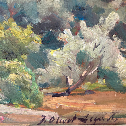 Mediterranean View - Small Original Vintage Spanish Oil Painting of a Bay