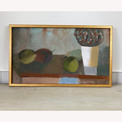 Still Life of Pears - Vintage Mid Century Modern Scandinavian Original Oil Painting