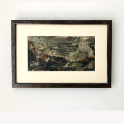 Waves on the Shore - Vintage Mid Century Modern Scandinavian Original Coastal Oil Painting