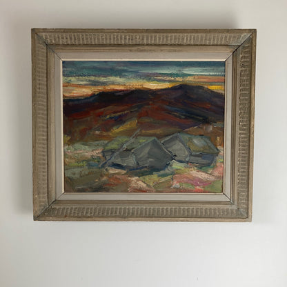 Shepherds Huts - Medium Vintage Mid Century Modern Scandinavian Original Oil Painting