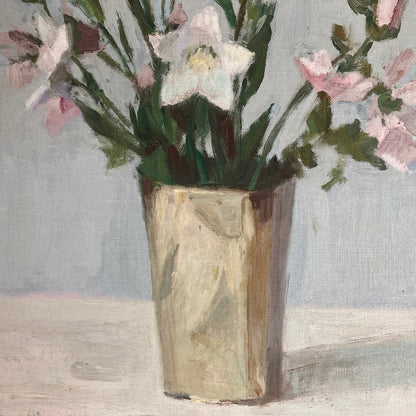 Campanula Flowers - Vintage Mid Century Modern Scandinavian Original Oil Painting by Leopold Morsing