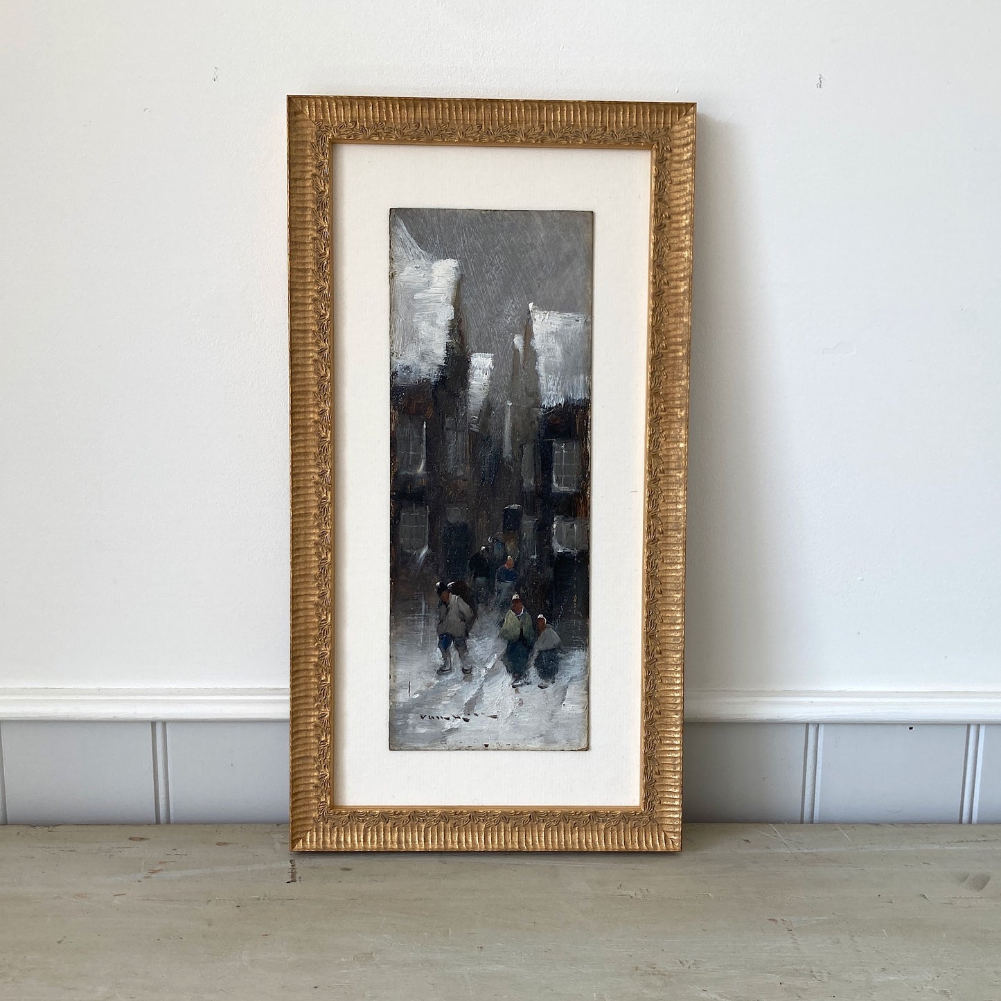 Winter Townscape - Antique Oil Painting Late 19th Century Italian Austrian Artist