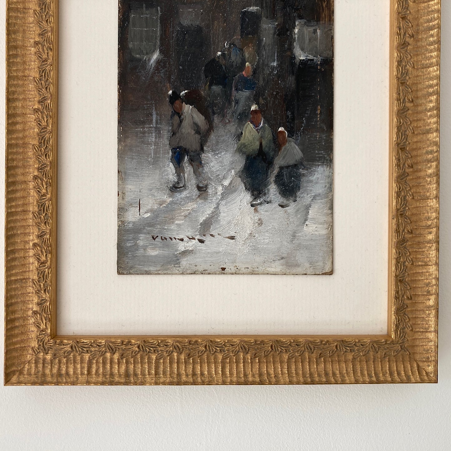 Winter Townscape - Antique Oil Painting Late 19th Century Italian Austrian Artist