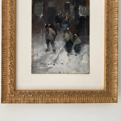 Winter Townscape - Antique Oil Painting Late 19th Century Italian Austrian Artist