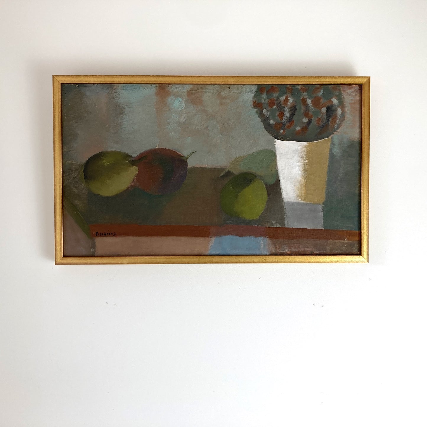 Still Life of Pears - Vintage Mid Century Modern Scandinavian Original Oil Painting
