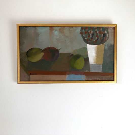 Still Life of Pears - Vintage Mid Century Modern Scandinavian Original Oil Painting