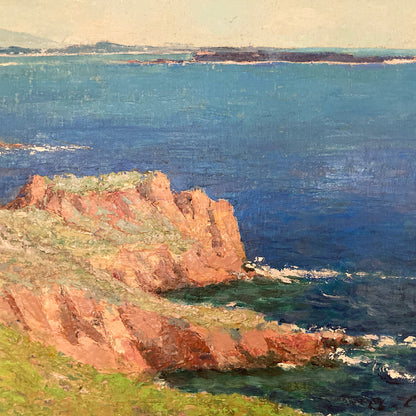 Cote d’Azure - Vintage Oil on Canvas Board Coastline Painting of the Cote d’Azure France Dated 1957