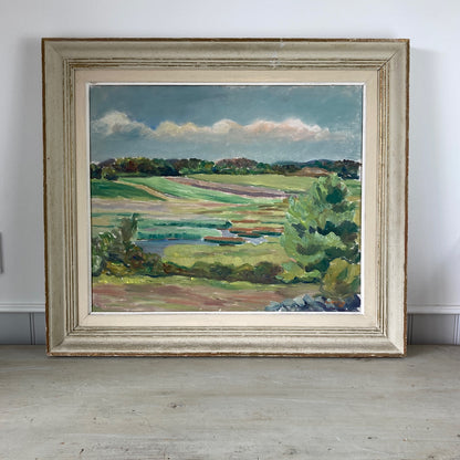 Summer Fields Landscape - Large Vintage Scandinavian Original Oil on Board Painting Dated 1939