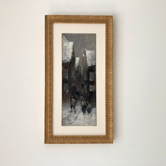 Winter Townscape - Antique Oil Painting Late 19th Century Italian Austrian Artist