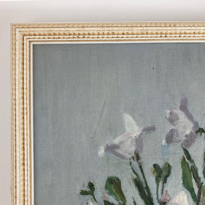 Campanula Flowers - Vintage Mid Century Modern Scandinavian Original Oil Painting by Leopold Morsing
