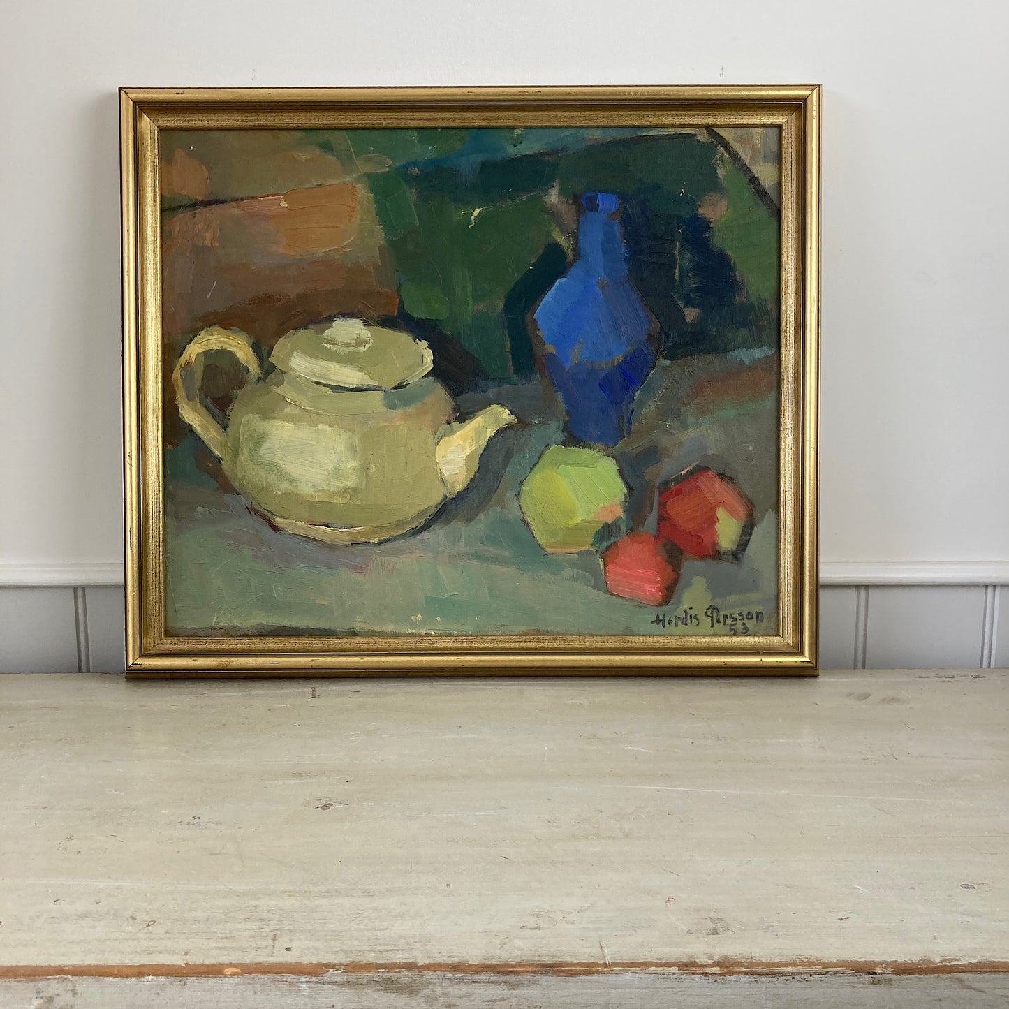 The Studio Table - Vintage Mid Century Modern Scandinavian Original Oil Painting