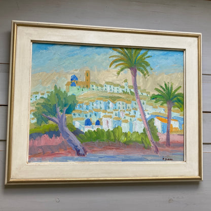 French Riviera Townscape - Vintage French Original Oil on Board by Francois Diana (1903-1993)