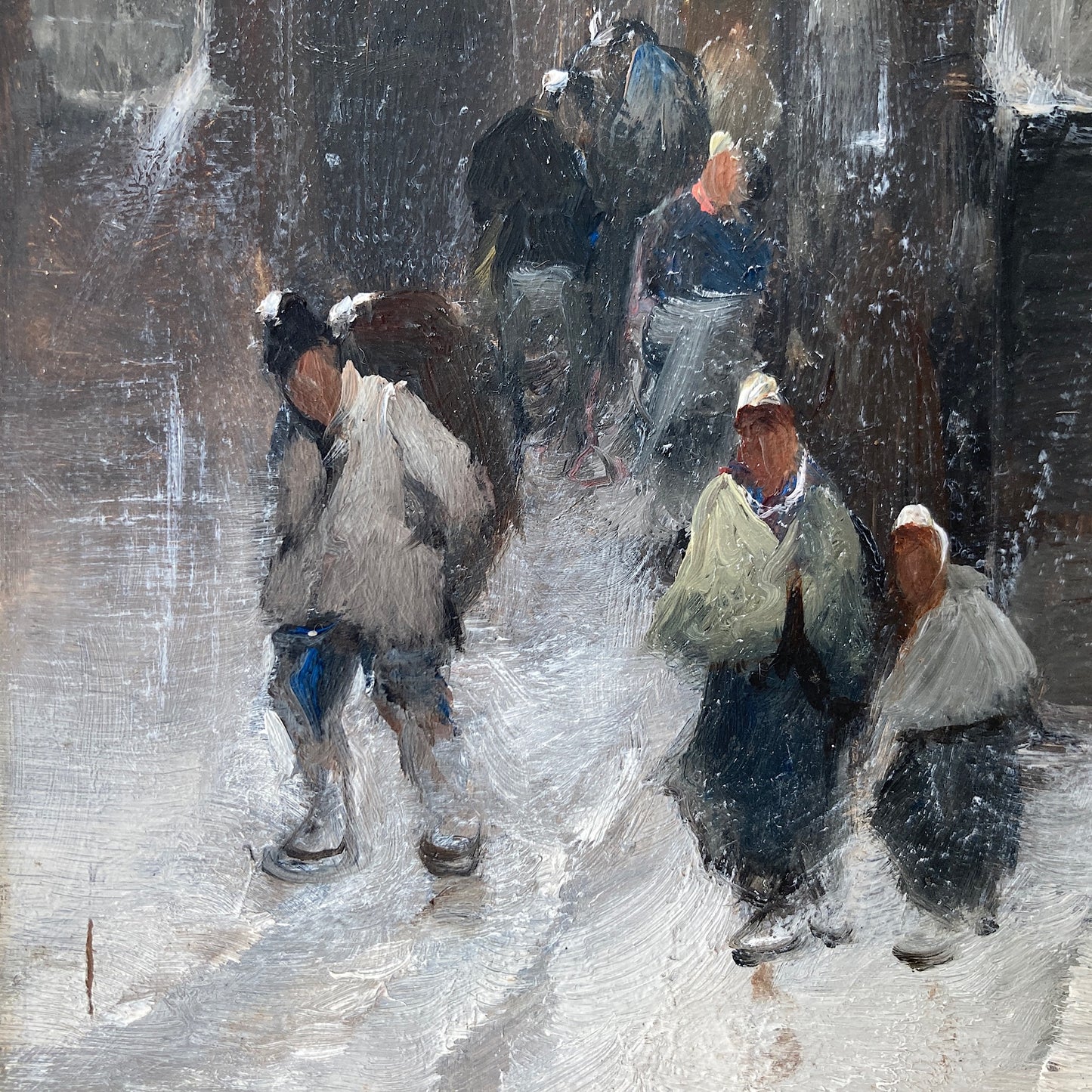 Winter Townscape - Antique Oil Painting Late 19th Century Italian Austrian Artist
