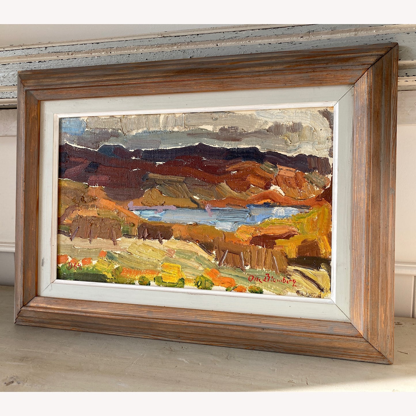 Impressionist Landscape - Vintage Mid Century Oil on Board Original Painting of a Natural Landscape with Lake - Scandinavian 1964