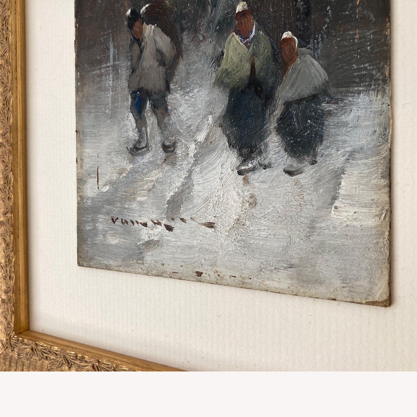 Winter Townscape - Antique Oil Painting Late 19th Century Italian Austrian Artist