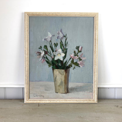 Campanula Flowers - Vintage Mid Century Modern Scandinavian Original Oil Painting by Leopold Morsing