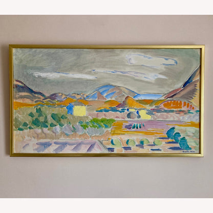 Spanish Landscape - Large Vintage Mid Century Expressionist Mediterranean Landscape Framed Oil on Canvas
