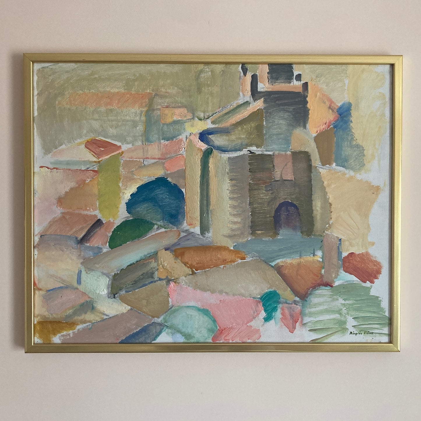 Tuscan Landscape - Vintage Mid Century Expressionist Italian Tuscany Landscape Framed Oil on Canvas