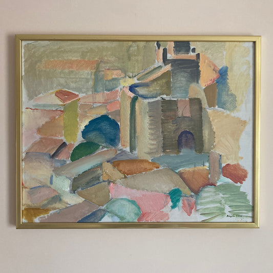 Tuscan Landscape - Vintage Mid Century Expressionist Italian Tuscany Landscape Framed Oil on Canvas