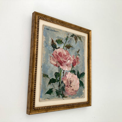Roses Oil Painting by Nan Greacen – Impressionist Floral Still Life (Circa 1950)
