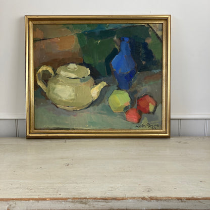 The Studio Table - Vintage Mid Century Modern Scandinavian Original Oil Painting