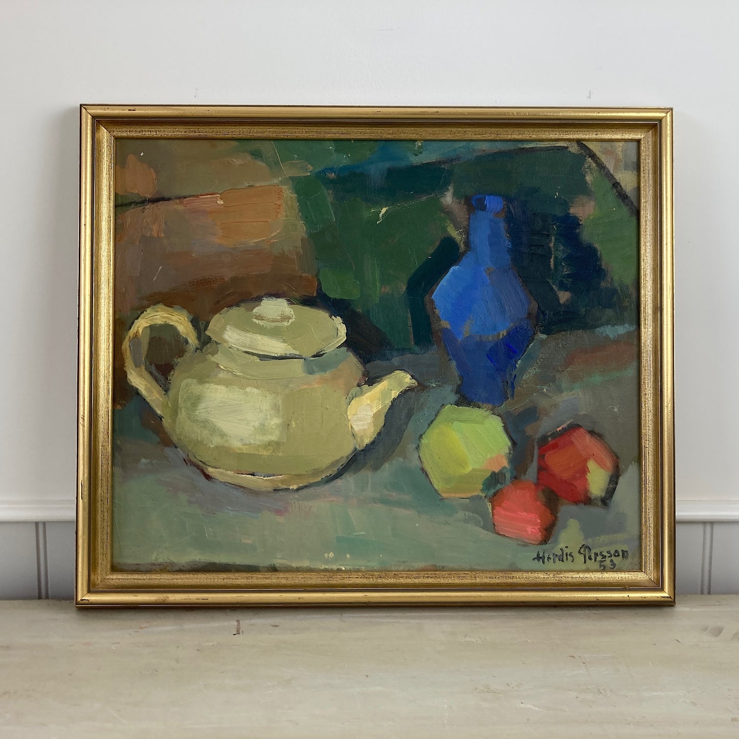 The Studio Table - Vintage Mid Century Modern Scandinavian Original Oil Painting