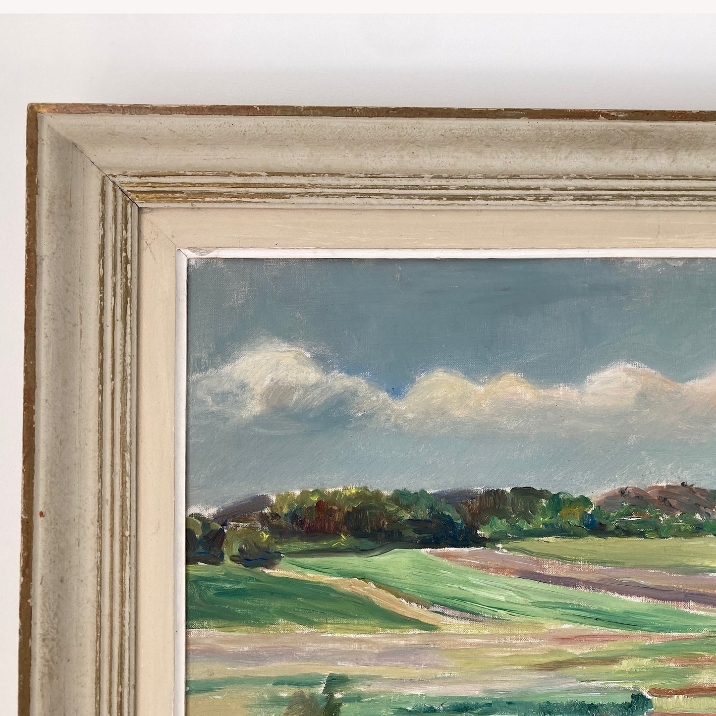 Summer Fields Landscape - Large Vintage Scandinavian Original Oil on Board Painting Dated 1939