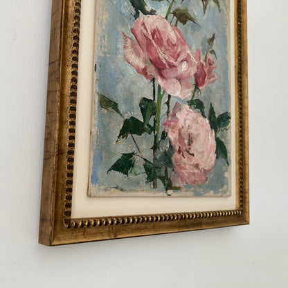 Roses Oil Painting by Nan Greacen – Impressionist Floral Still Life (Circa 1950)