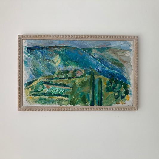 Mediterranean View - Vintage Mid Century Original Oil on Canvas Landscape by Listed Scandinavian Artist