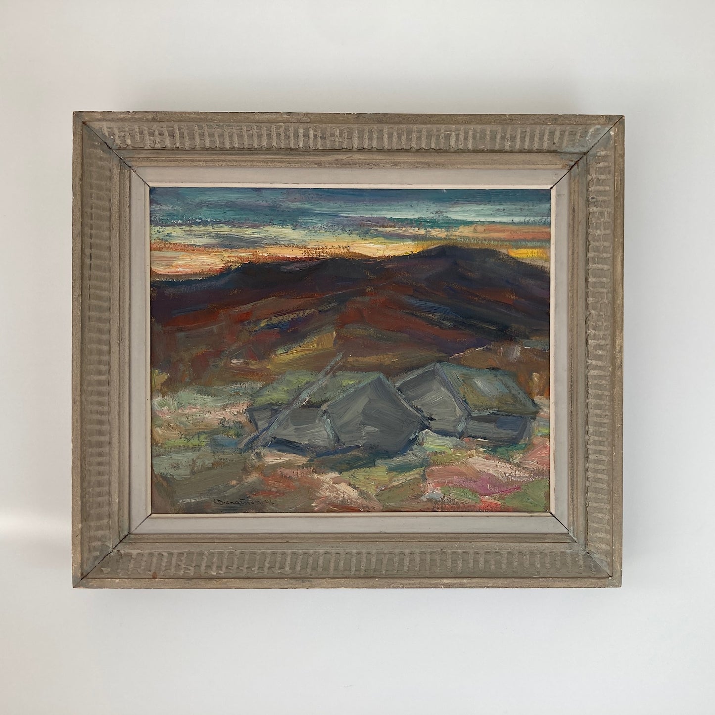 Shepherds Huts - Medium Vintage Mid Century Modern Scandinavian Original Oil Painting