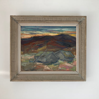 Shepherds Huts - Medium Vintage Mid Century Modern Scandinavian Original Oil Painting