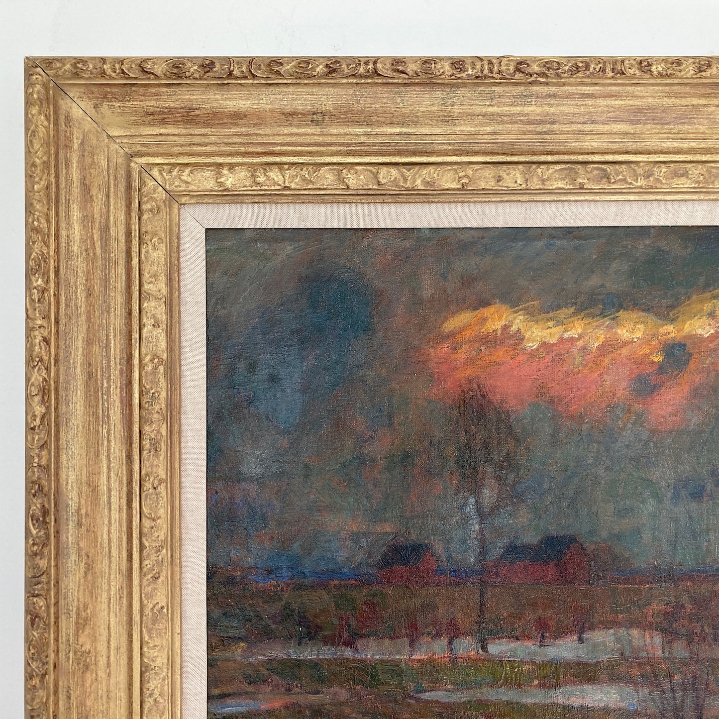 Dusk over Water - Antique Oil on Canvas Painting by Listed Artist Carl Schmitz-Pleis (1877-1943) Large Impressionist Antique Painting