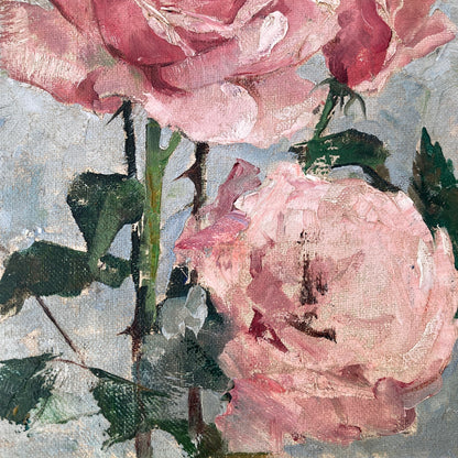 Roses Oil Painting by Nan Greacen – Impressionist Floral Still Life (Circa 1950)